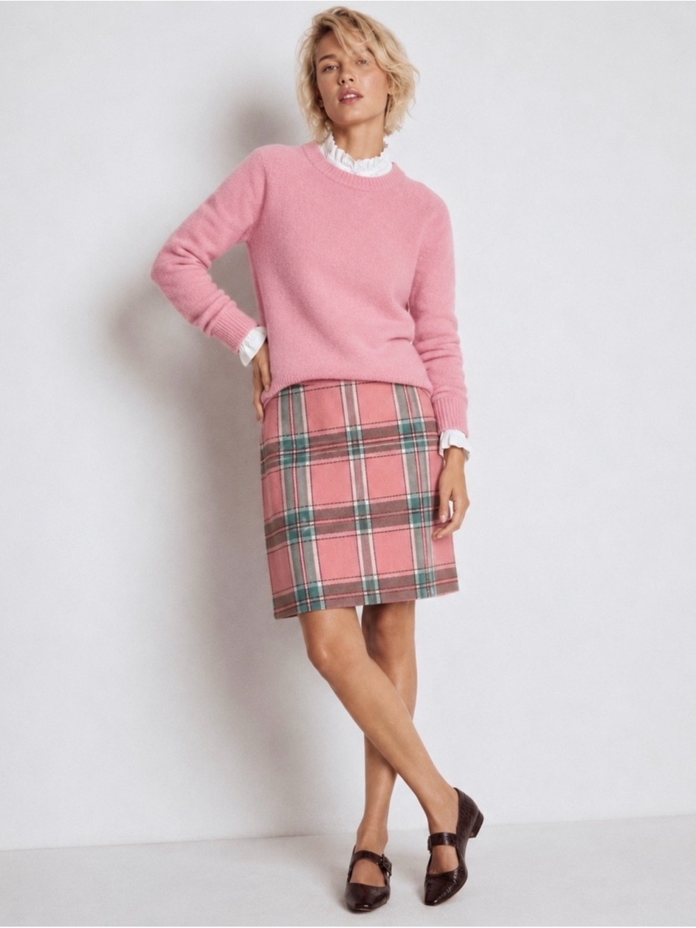 Boden Women’s Wool Blend Plaid A-Line Lined Skirt in Pink/Green/Blue Size 10